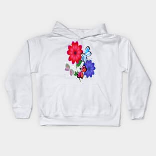 Abstract Butterflies with Flowers (Blue) Kids Hoodie